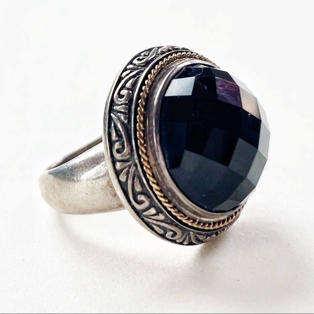 Effy 925 Silver and Black Ring "Chunky Balissima" With 18k Gold Border
